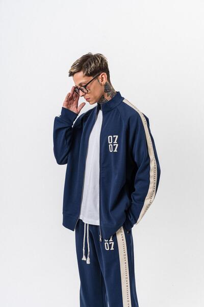 Respire Чоловічий 7-смуговий деталізований комір Doubleface Zip Oversize Sweatshirt Синій