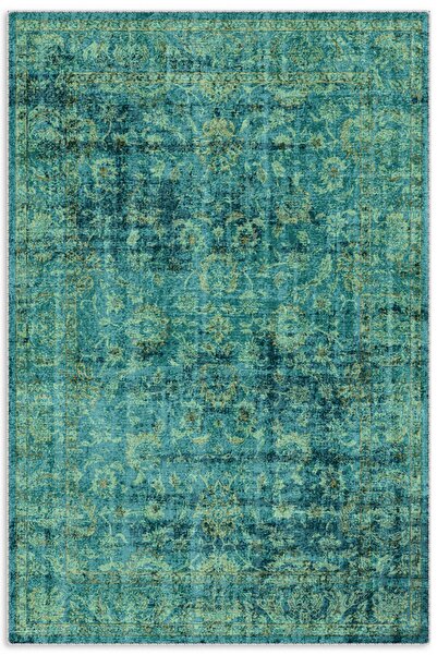 Pastel Home Su Yeşili Eskitme Şönil Halı Kilim Yolluk Kaymaz Yıkanabilir Saça...