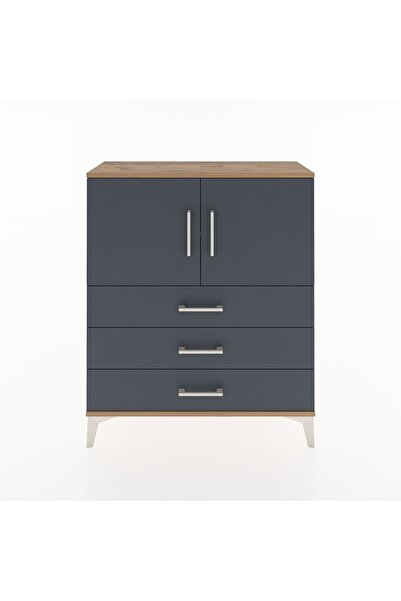 Dienni Arges Şifonyer 2 Raflı 3 Çekmeceli 2 Kapaklı 88x30x106 Çam-Antrasit