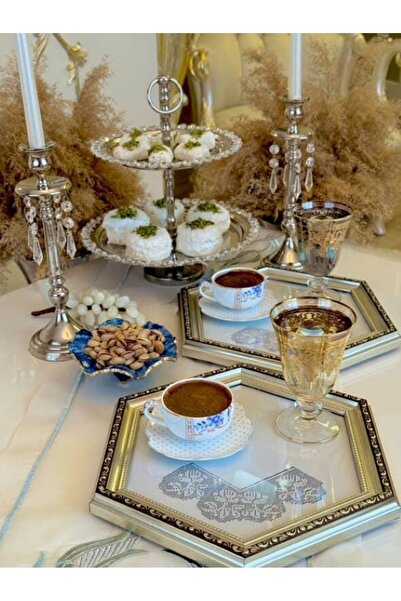 AuraStile 6'lı Oslo Sunumluk El Yapımı Çay Kahve Söz Nişan Servis Sunumluk Te...