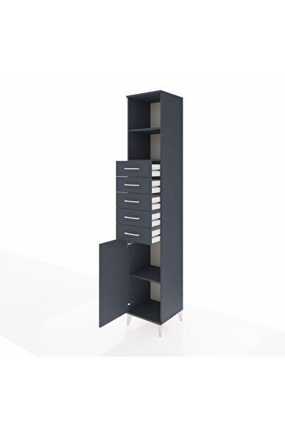 Dienni Hyperion Dolap 3 Raflı 5 Çekmeceli Tek Kapaklı 44x44x243 Antrasit-Antrasit