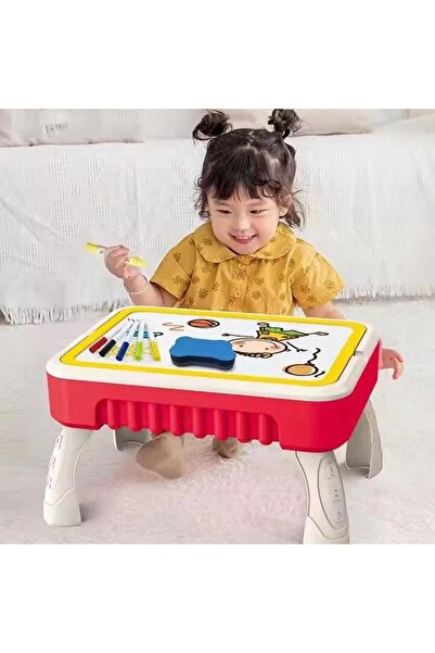 SMARTECH Masuta de joaca pentru copii, Multifunctionala 2 in 1, Tabla de Colorat, 5 Markere, Burete, 58 Cubur