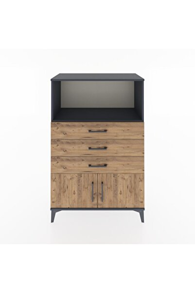 Dienni Hyperion Dolap Tek Raflı 3 Çekmeceli 2 Kapaklı 88x44x134 Antrasit-Çam