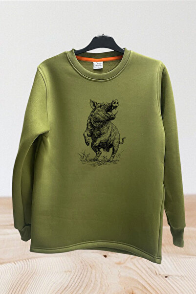 WİDİ Φούτερ Hunting Hunter Hog Hunt με στάμπα 3 νημάτων με ριγέ κορδόνια κανο...