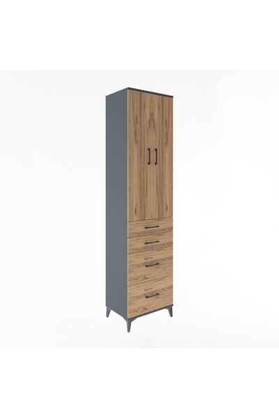 Dienni Hyperion Dolap 4 Raflı 4 Çekmeceli 2 Kapaklı 60x44x243 Antrasit-Çam