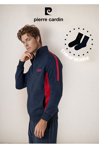 Pierre Cardin Erkek Pamuklu & Likralı Regular Fit Önden Fermuarlı Kutulu Eşofman Takımı (Çorap Hediye)