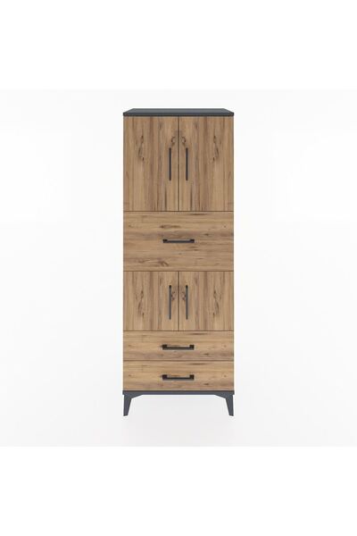 Dienni Hyperion Dolap 3 Raflı 3 Çekmeceli 4 Kapaklı 60x44x163 Antrasit-Çam