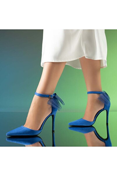 Modlet.ro Women's blue suede stilettos with bow MOD13914