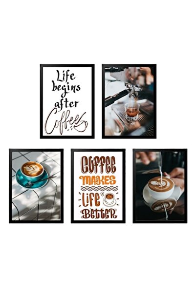 OEM Set 5 Tablouri Cafea cu mesaj, Cafenea, bar, A4, Negru, 30x20cm