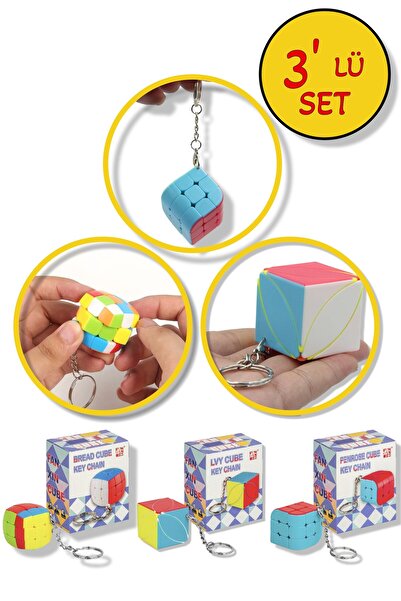 TOYFEST 3’lü Set Rübik Akıl Küpü Anahtarlık Mini Zeka Küpleri Hızlı Dönüşlü D...