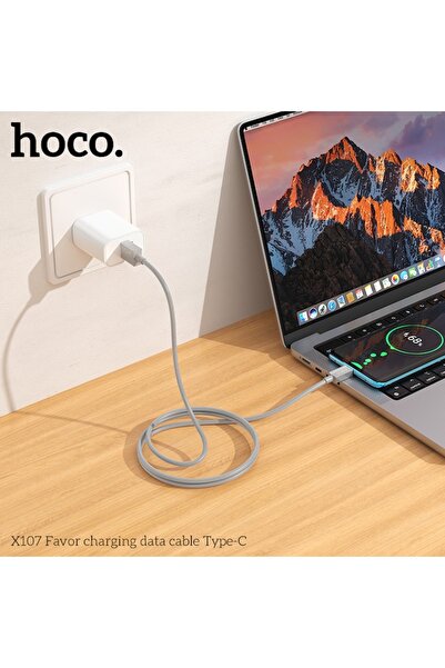 Hoco Cable for iPhone 15/16 and Android, USB to Type-C, X107, 3A Power, 1m, Silicone, Gray
