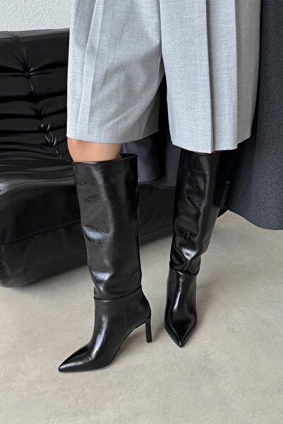 STRASWANS Nadia Kadın Kırışık Deri Çizme Siyah