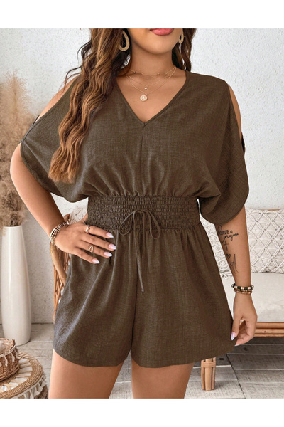 Sheya Curve+ short jumpsuit, brown