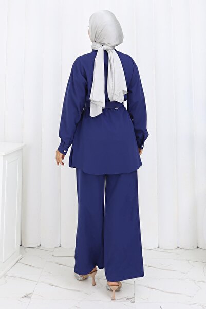 Modamihram Двукомпонентен комплект с колан, украсен с перли, индиго 19265