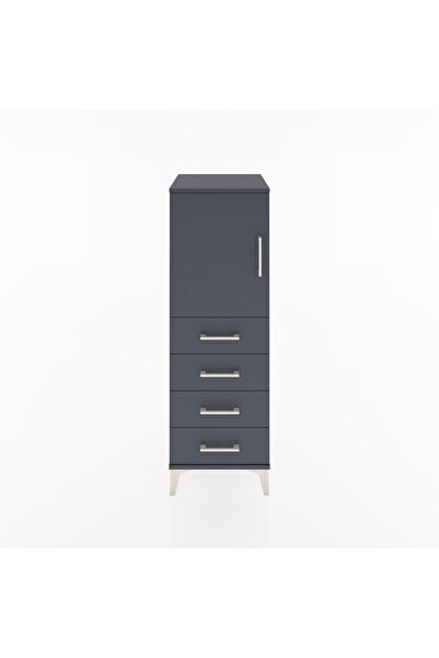 Dienni Hyperion Dolap 2 Raflı 4 Çekmeceli Tek Kapaklı 44x44x134 Antrasit-Antr...