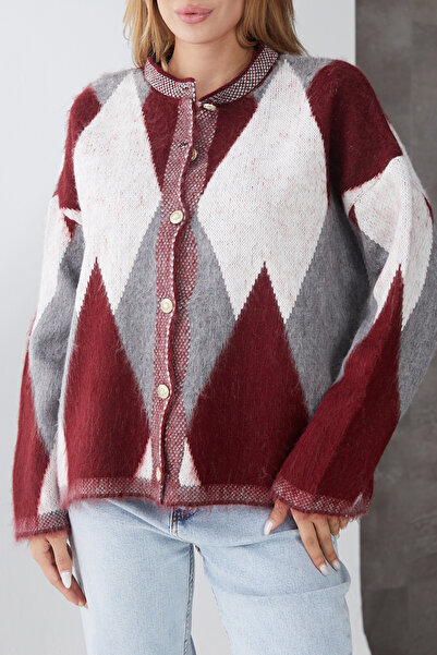 DPARİS Baklava Patterned Gold Buttoned Knit Cardigan