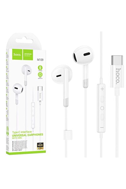 Hoco Căști audio cu fir și microfon M109, 1m Tip-C - Alb