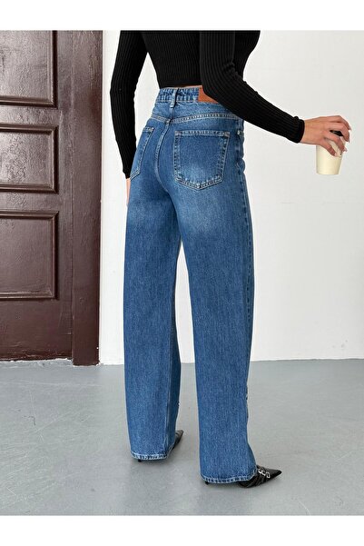 XBELLA DENİM Kadın Nakış detaylı wide-leg jean kot pantolon