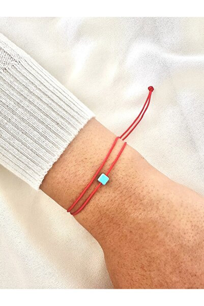 Atelier Çağla Blue Cube Turquoise Stone Red Bracelet