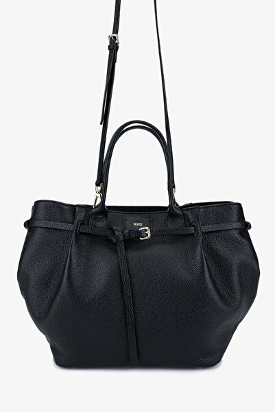 Valmenti حقيبة كتف نسائية من الجلد الطبيعي باللون الأسود