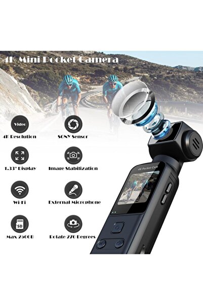 genernic 4K Body Camera with External Microphone, Mini Video & Audio Pocket Cam 270° Rotation Camera for Out