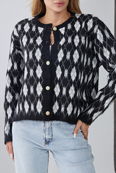 DPARİS Diamond Patterned Buttoned Knitwear Cardigan