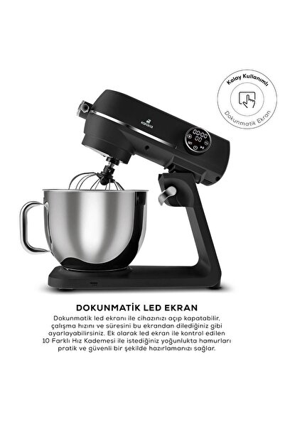 Karaca Multichef Artisan Digital Ekran 7 Litre Döküm Stand Mikser Siyah 1800w