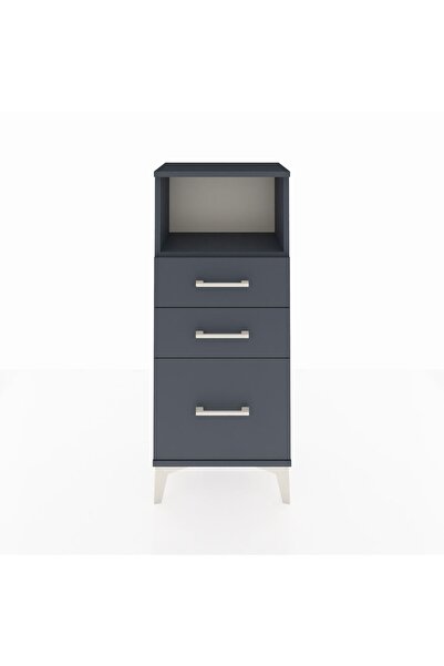 Dienni Arges Komodin Tek Raflı 3 Çekmeceli 44x30x106 Antrasit-Antrasit