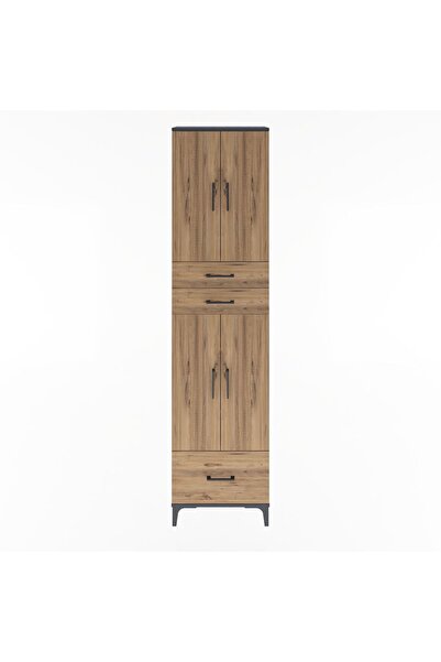 Dienni Arges Dolap 5 Raflı 3 Çekmeceli 4 Kapaklı 60x30x243 Antrasit-Çam