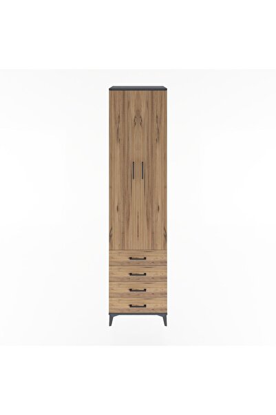 Dienni Hyperion Dolap 5 Raflı 4 Çekmeceli 2 Kapaklı 60x44x243 Antrasit-Çam
