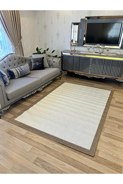 Bordo Halı Bordohalı Sisal Halı – Bej Çerçeveli Kahve, Kaymaz Taban, Dayanıkl...