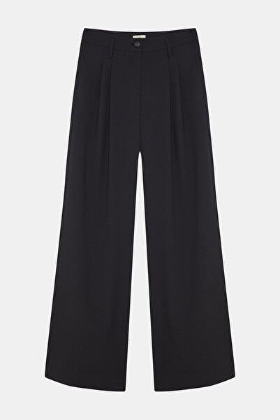 W Collection SİYAH YÜN KARIŞIMLI PİLELİ PANTOLON