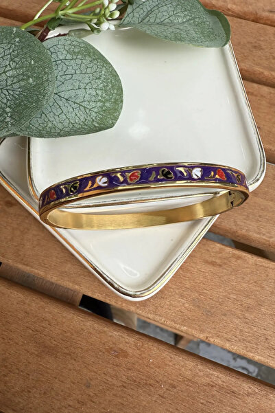AURA ATELIER سوار أنيق من مجموعة الفن الفولاذي مطلي بالمينا مقاس 5.8 سم