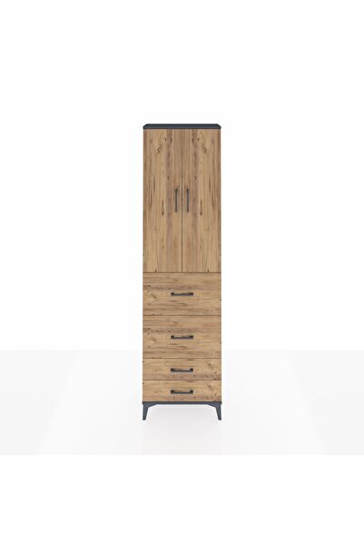 Dienni Arges Dolap 2 Raflı 4 Çekmeceli Tek Askılı 60x30x221 Antrasit-Çam