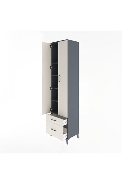 Dienni Hyperion Dolap 5 Raflı 2 Çekmeceli 2 Kapaklı 60x44x243 Antrasit-Aytaşı