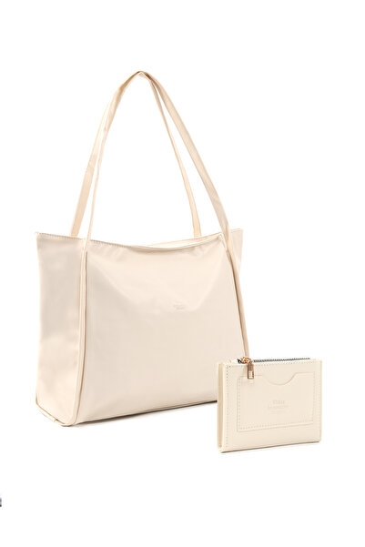 SHAKA Set de geantă de umăr și portofel cu fermoar de dimensiuni mari din pie...