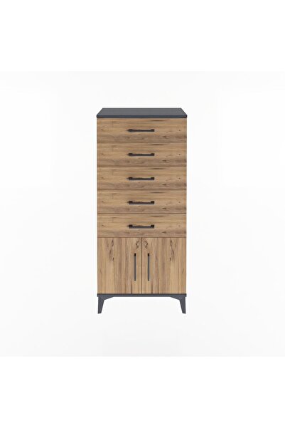 Dienni Arges Dolap 5 Raflı 2 Kapaklı 60x30x134 Antrasit-Çam