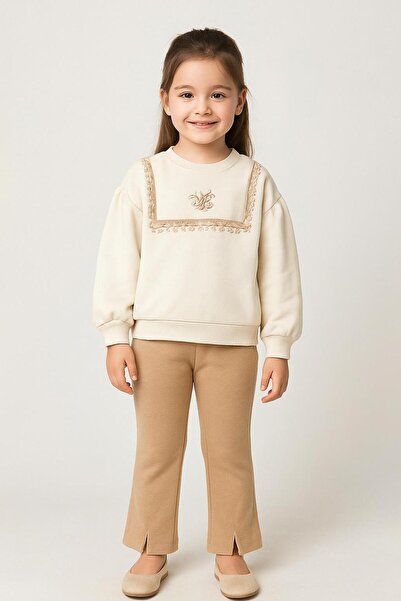 RAPAPA Girl's 2-Piece Set – Lace Detailed Sweatshirt and Slit Pants (Ages 5-8) 10752V