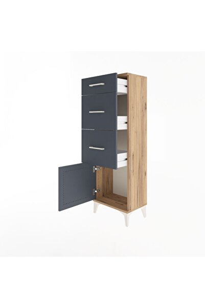 Dienni Arges Dolap 3 Çekmeceli Tek Kapaklı 44x30x134 Çam-Antrasit