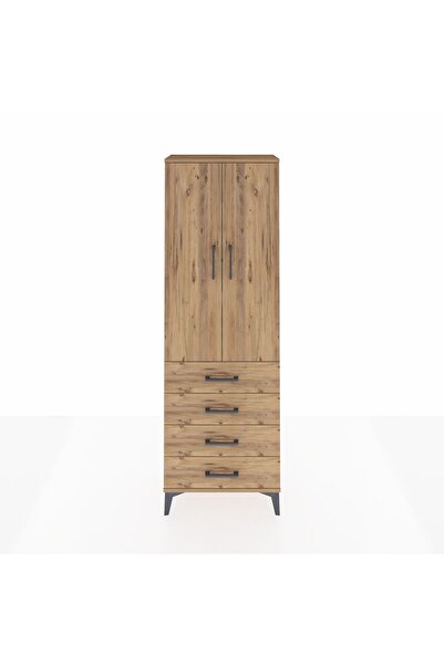 Dienni Arges Dolap 3 Raflı 4 Çekmeceli 2 Kapaklı 60x30x182 Çam-Çam