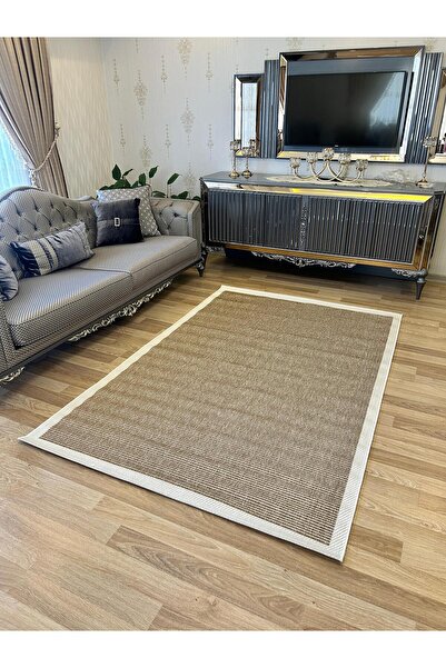 Bordo Halı Bordohalı Sisal Halı – Kahve Çerçeveli Bej, Kaymaz Taban, Modern S...