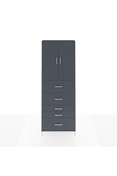 Dienni Arges Dolap 3 Raflı 5 Çekmeceli 2 Kapaklı 88x30x243 Antrasit-Antrasit