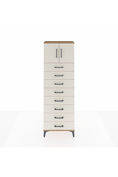 Dienni Arges Dolap 2 Raflı 8 Çekmeceli 2 Kapaklı 60x30x182 Çam-Aytaşı