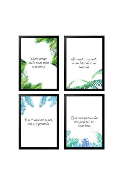 OEM Set 4 Decorative Motivational Message Frames, Palm Leaves Design, Black, Betaprint, 30x20cm, A4