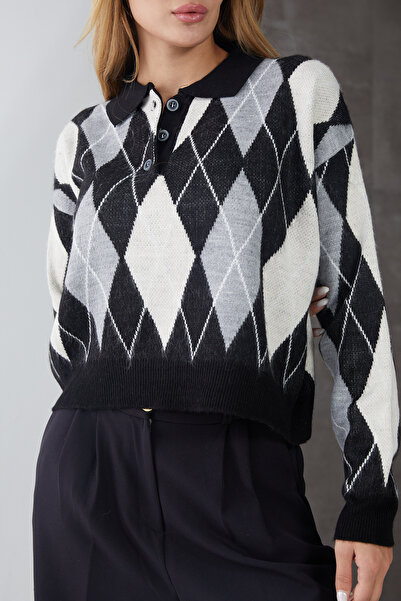 DPARİS Pulover tricotat cu guler polo cu model baklava