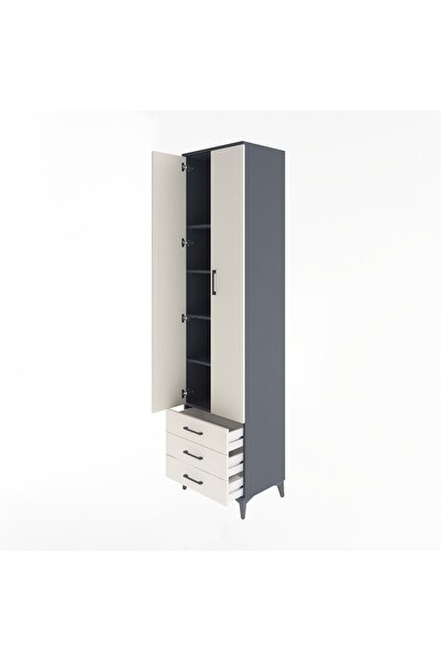 Dienni Hyperion Dolap 5 Raflı 3 Çekmeceli 2 Kapaklı 60x44x243 Antrasit-Aytaşı