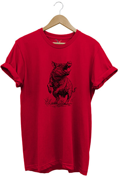 WİDİ Hunting Hunter Hog Hunting Printed 100% Cotton Regular Fit Unisex T-Shirt