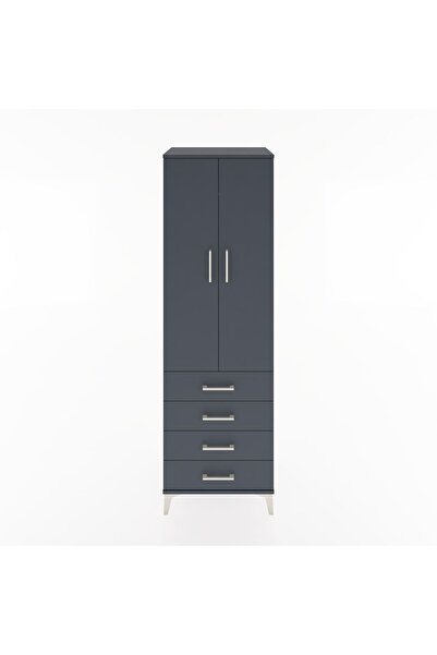 Dienni Hyperion Dolap Tek Raflı 4 Çekmeceli Tek Askılı 60x44x195 Antrasit-Ant...