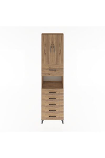 Dienni Hyperion Dolap 3 Raflı 6 Çekmeceli 2 Kapaklı 60x44x243 Çam-Çam
