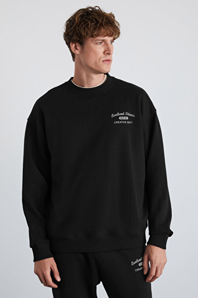 GRIMELANGE Nottingham Men's 2-Piece Set Relaxed Organic Cotton Ribbed Black Tracksuit Set